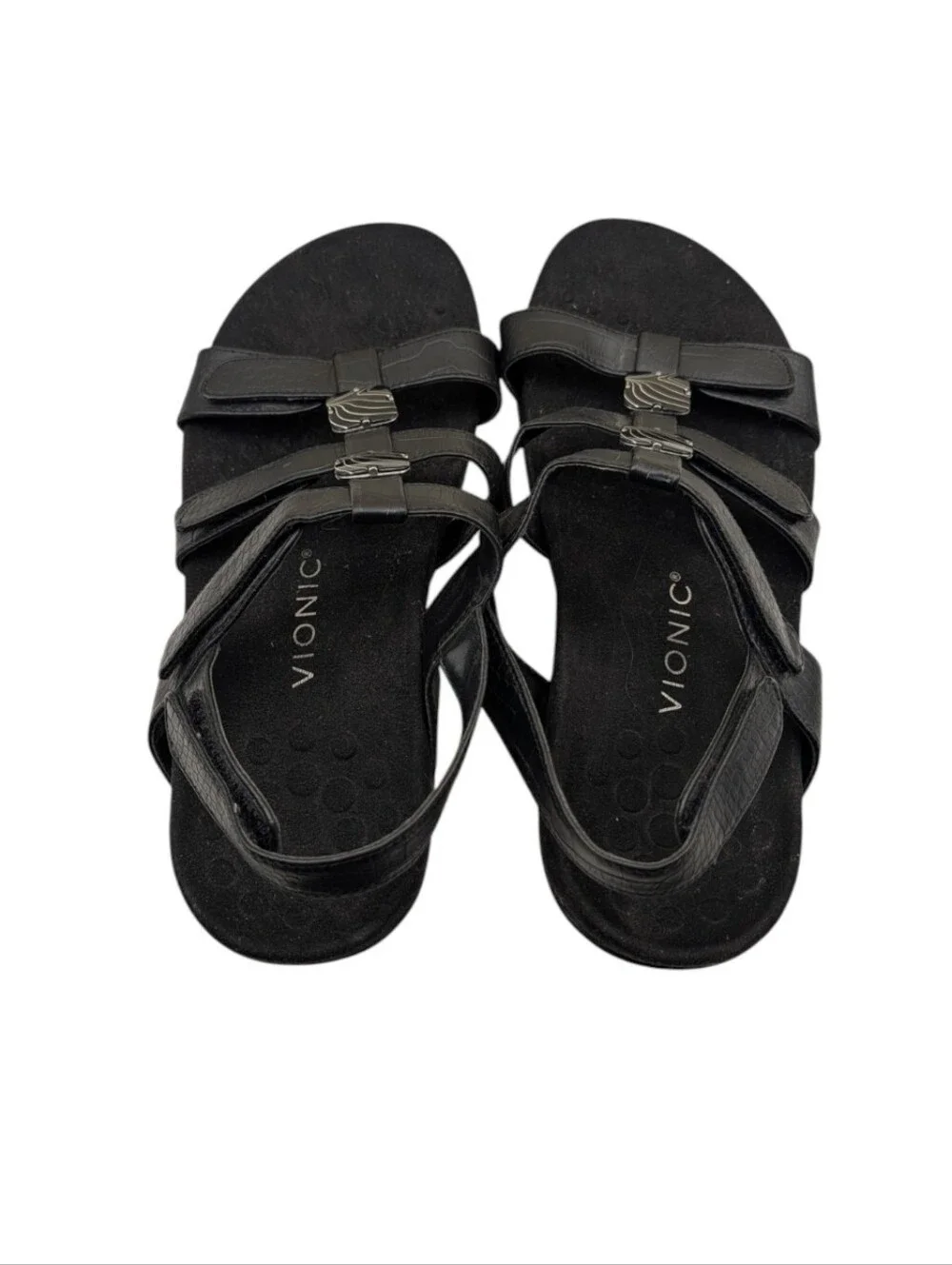Vionic Amber Black Embossed Orthotic Sandals Wide 10 S4211 - Picture 9 of 12